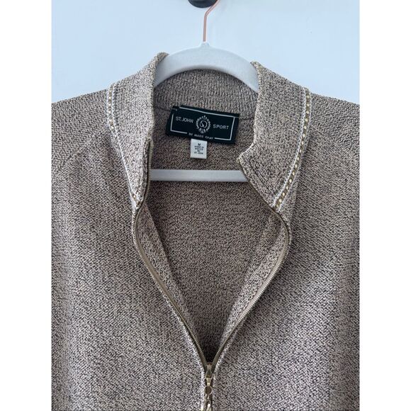 St. John Sport Heather Full Zip Long Sleeve Cardigan Sweater Tan Women's Medium - Picture 4 of 5